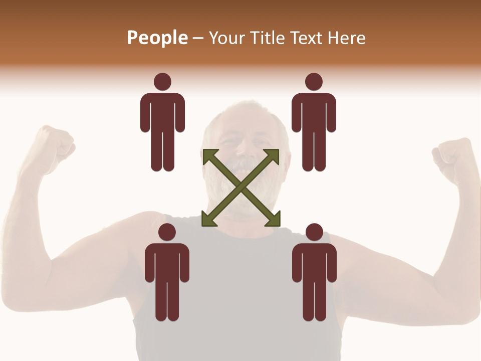 Happy Older Man Flexing During His Fitness Routine; Isolated On White PowerPoint Template