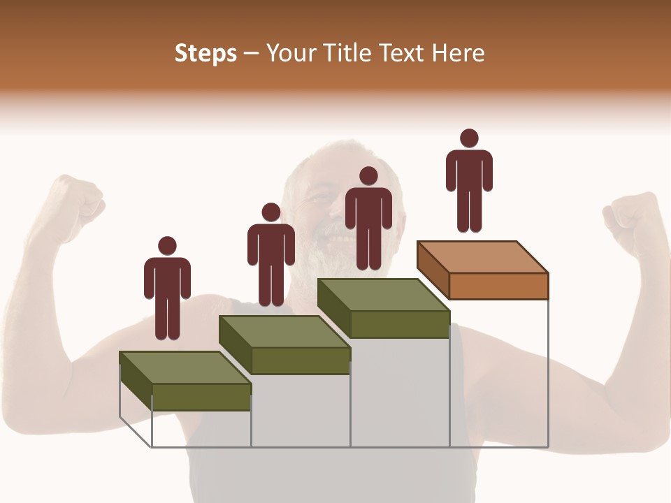 Happy Older Man Flexing During His Fitness Routine; Isolated On White PowerPoint Template