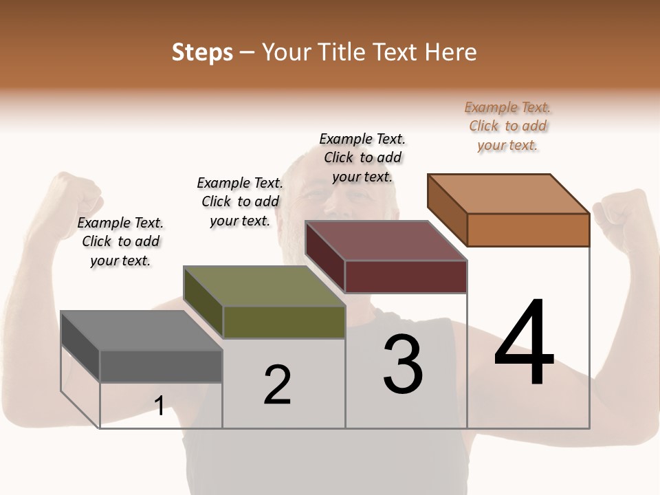 Happy Older Man Flexing During His Fitness Routine; Isolated On White PowerPoint Template