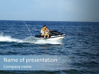 A Man And A Woman Riding A Jet Ski In The Ocean PowerPoint Template