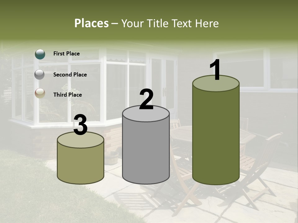 A Patio With A Table And Chairs In Front Of A House PowerPoint Template
