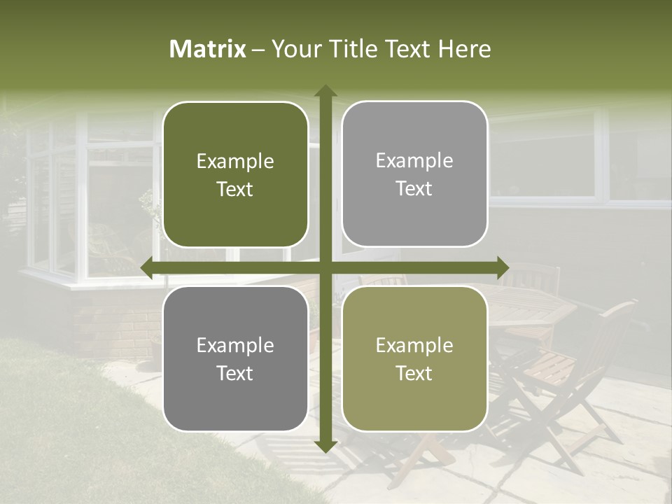 A Patio With A Table And Chairs In Front Of A House PowerPoint Template