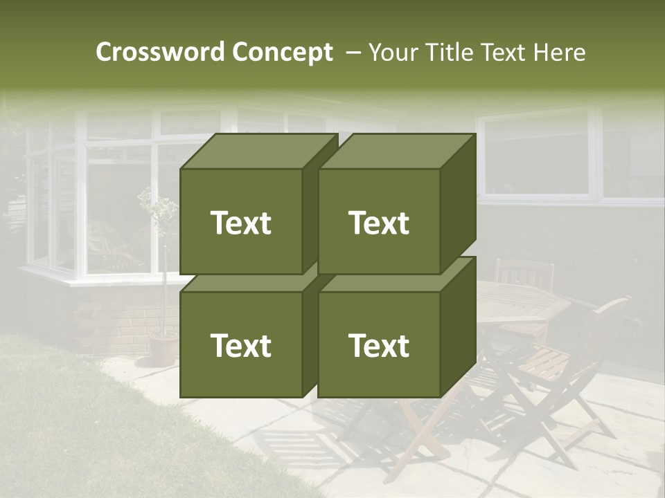 A Patio With A Table And Chairs In Front Of A House PowerPoint Template