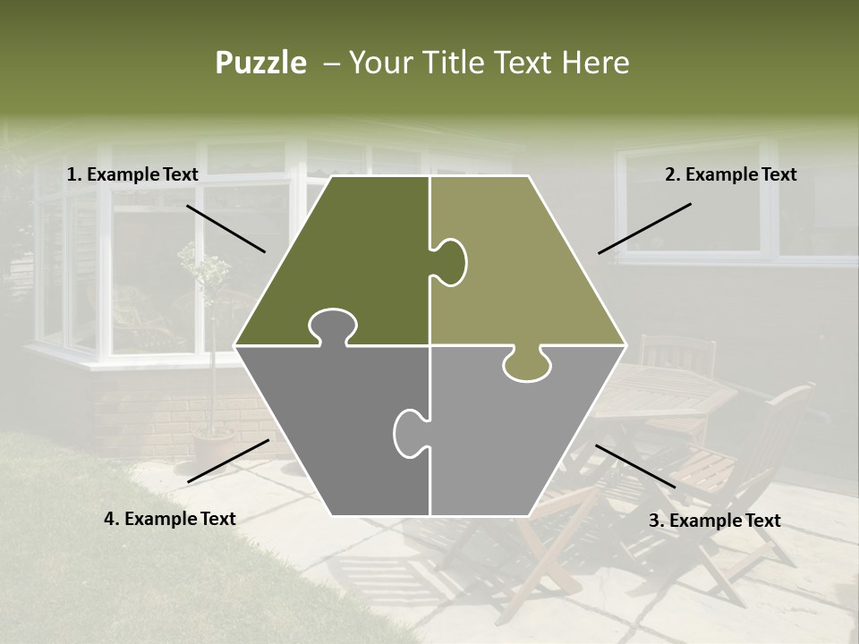 A Patio With A Table And Chairs In Front Of A House PowerPoint Template