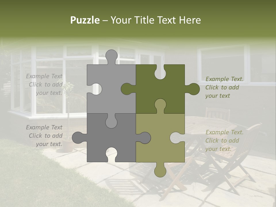 A Patio With A Table And Chairs In Front Of A House PowerPoint Template