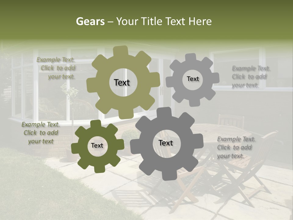 A Patio With A Table And Chairs In Front Of A House PowerPoint Template