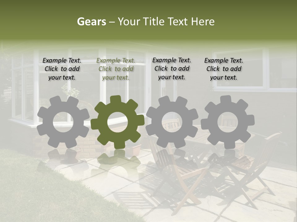 A Patio With A Table And Chairs In Front Of A House PowerPoint Template