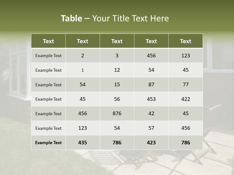 A Patio With A Table And Chairs In Front Of A House PowerPoint Template
