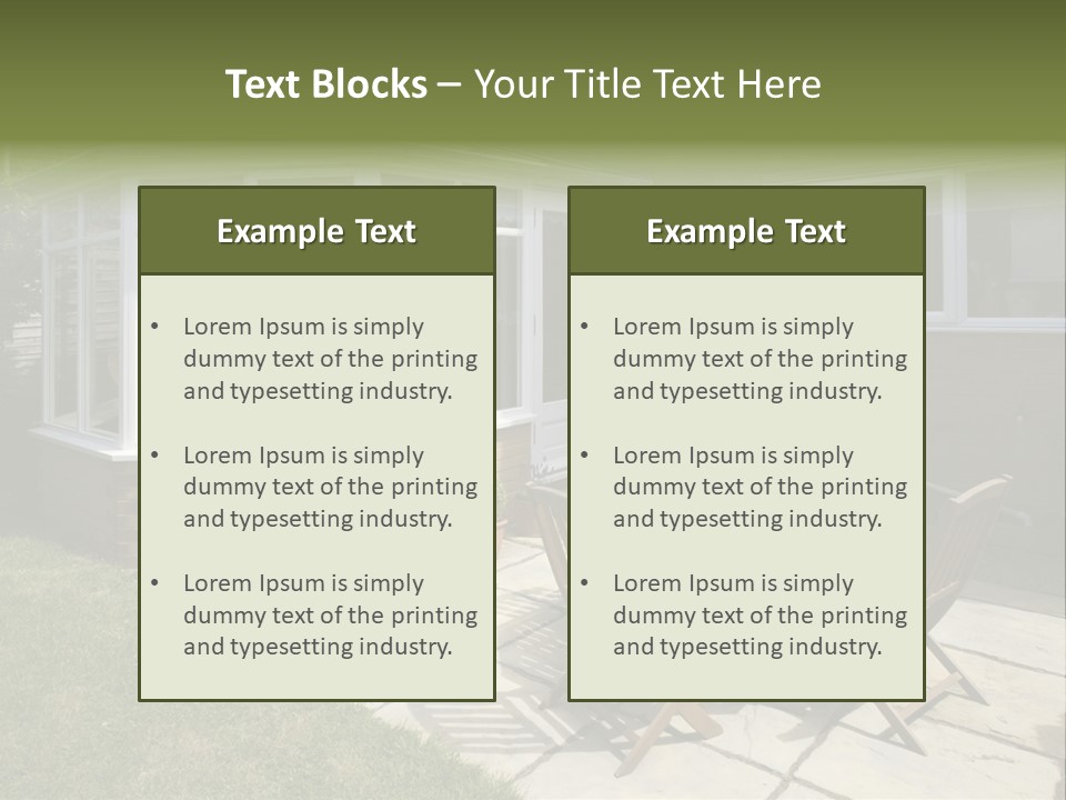 A Patio With A Table And Chairs In Front Of A House PowerPoint Template