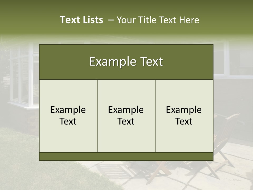 A Patio With A Table And Chairs In Front Of A House PowerPoint Template
