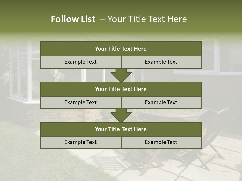A Patio With A Table And Chairs In Front Of A House PowerPoint Template