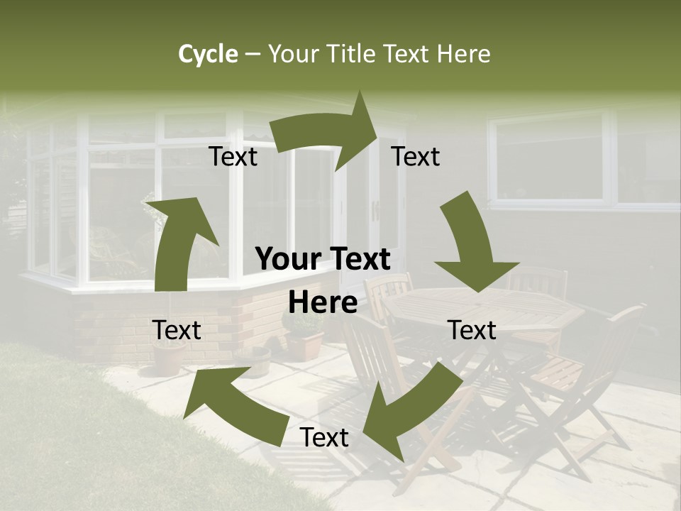 A Patio With A Table And Chairs In Front Of A House PowerPoint Template