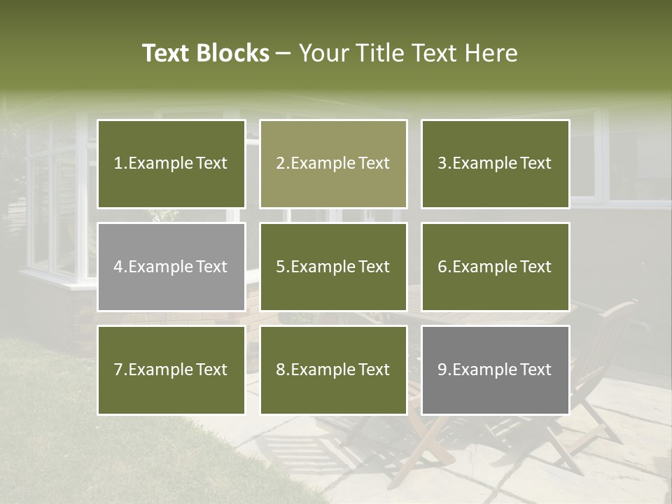 A Patio With A Table And Chairs In Front Of A House PowerPoint Template