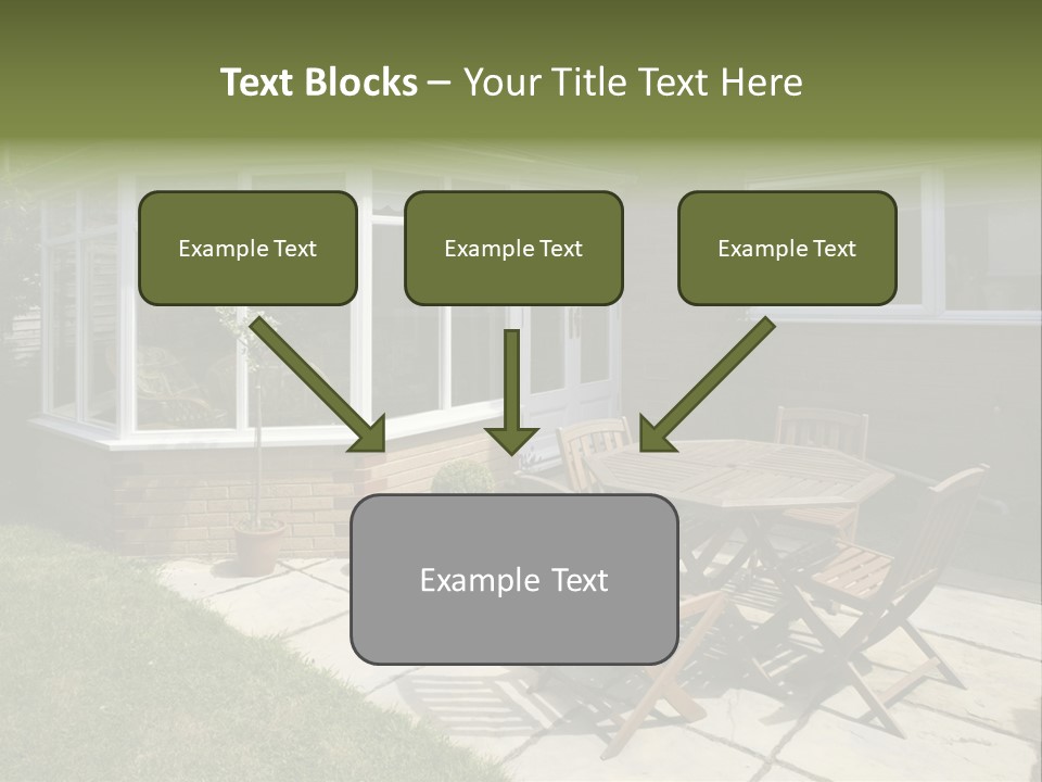 A Patio With A Table And Chairs In Front Of A House PowerPoint Template