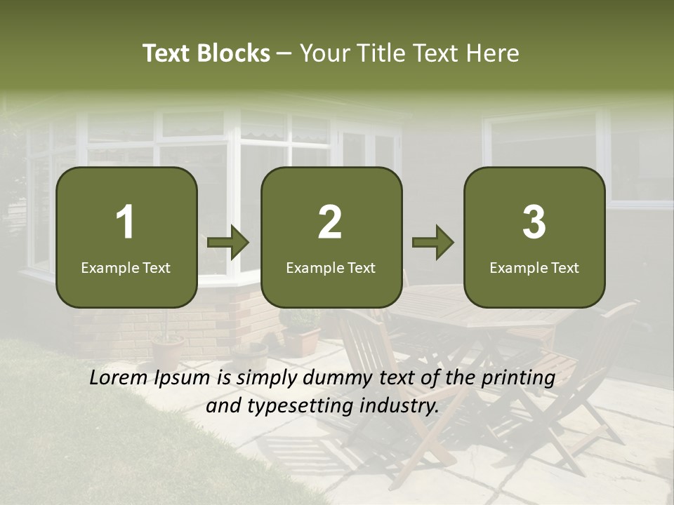A Patio With A Table And Chairs In Front Of A House PowerPoint Template