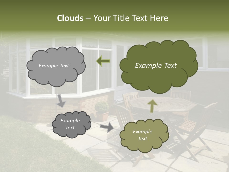 A Patio With A Table And Chairs In Front Of A House PowerPoint Template