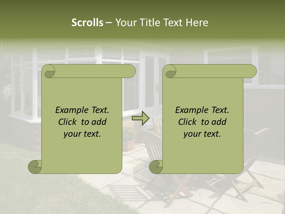 A Patio With A Table And Chairs In Front Of A House PowerPoint Template