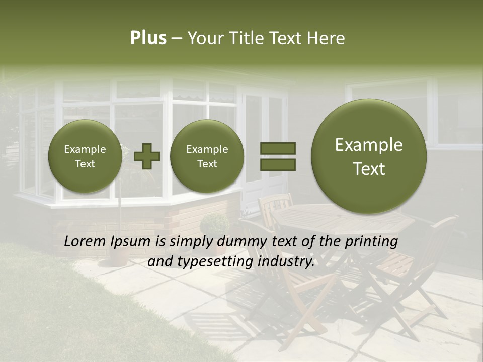 A Patio With A Table And Chairs In Front Of A House PowerPoint Template