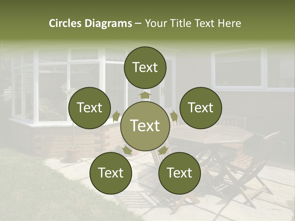 A Patio With A Table And Chairs In Front Of A House PowerPoint Template