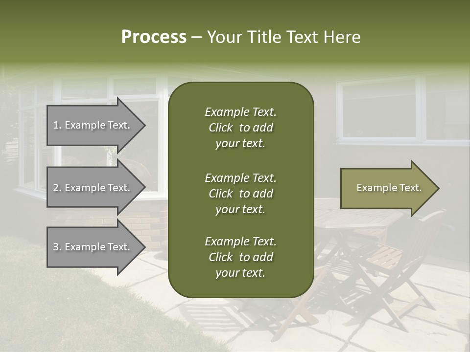 A Patio With A Table And Chairs In Front Of A House PowerPoint Template