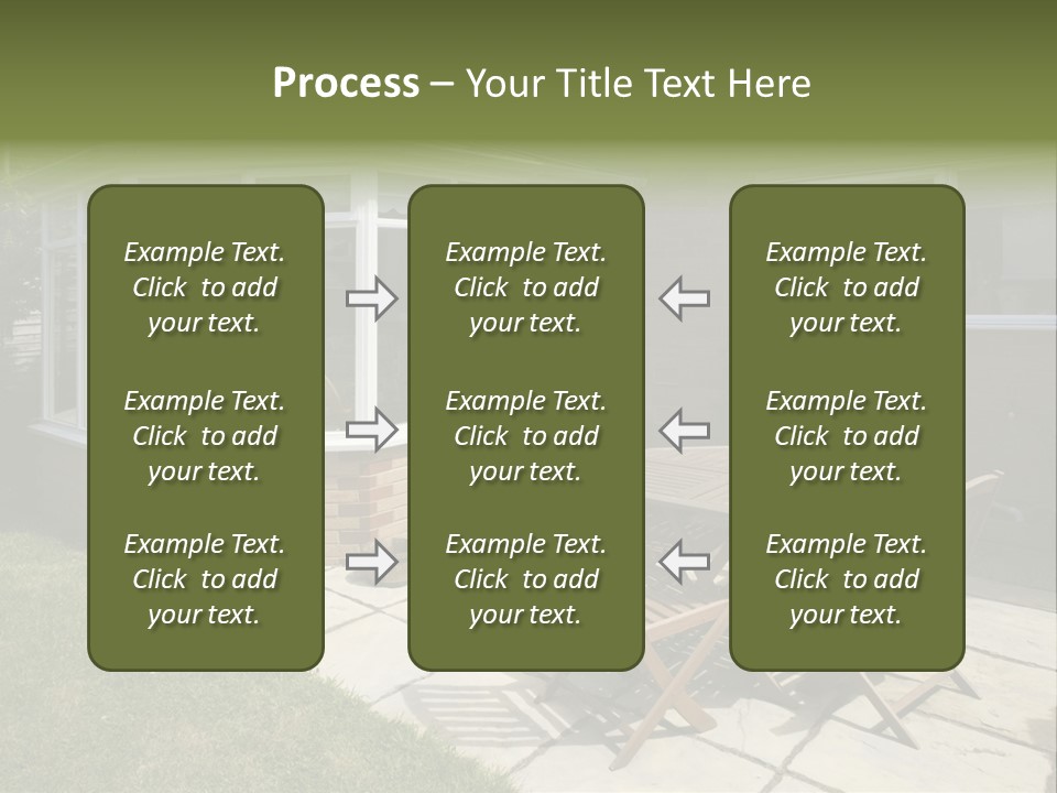 A Patio With A Table And Chairs In Front Of A House PowerPoint Template