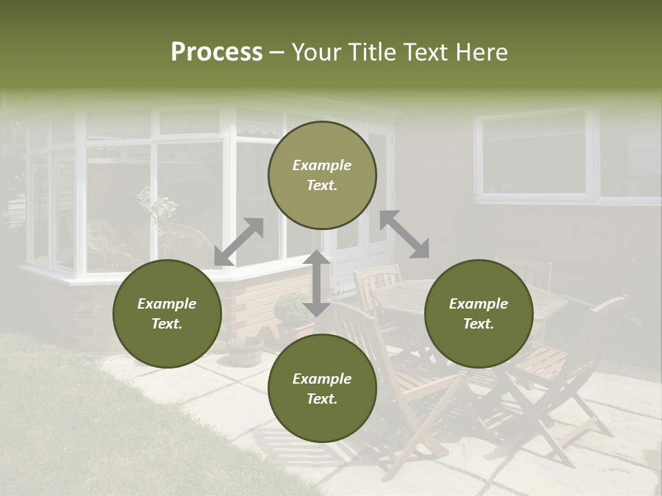 A Patio With A Table And Chairs In Front Of A House PowerPoint Template
