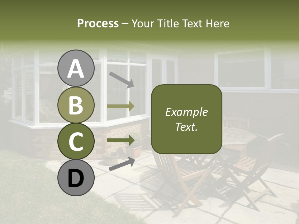 A Patio With A Table And Chairs In Front Of A House PowerPoint Template