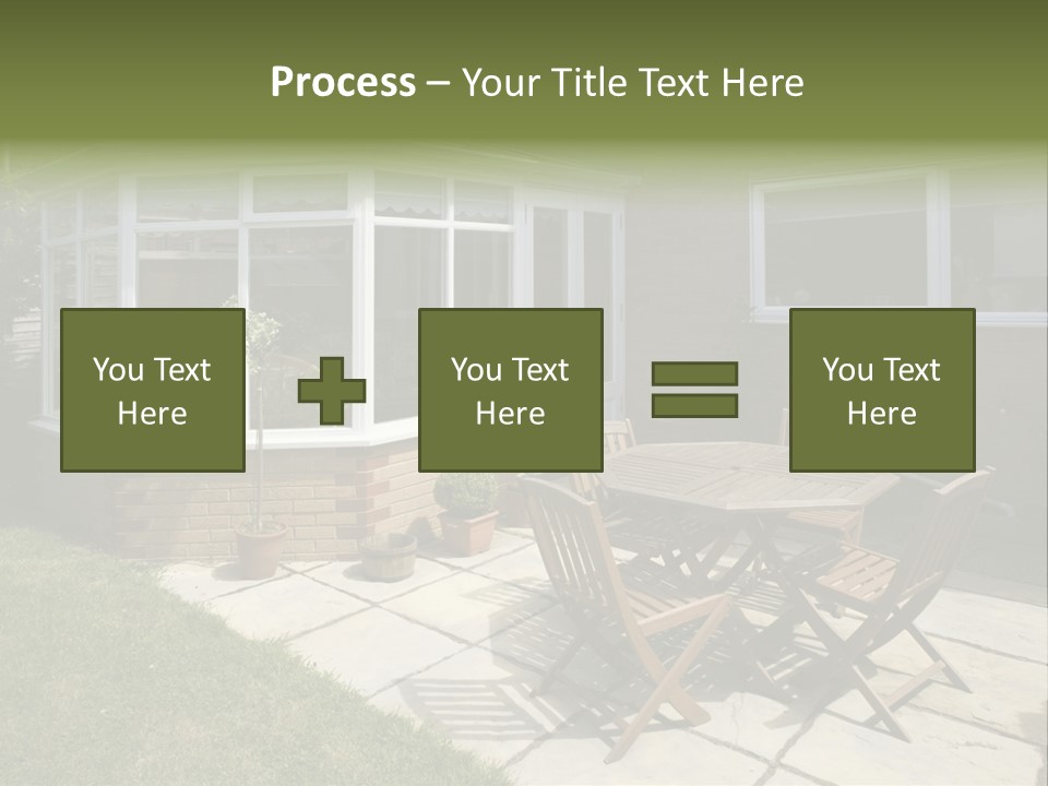 A Patio With A Table And Chairs In Front Of A House PowerPoint Template