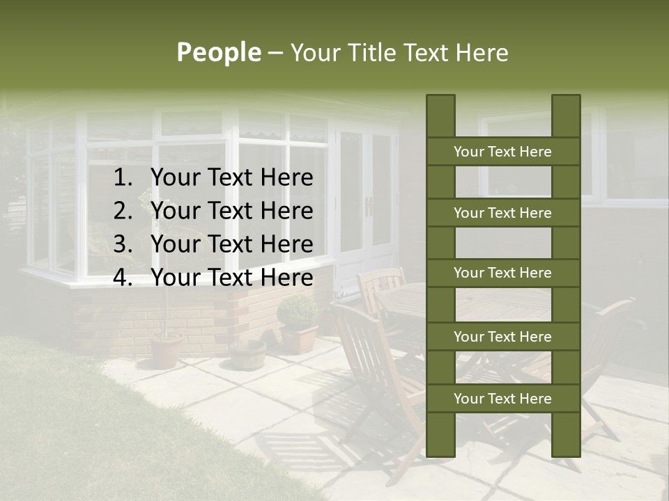 A Patio With A Table And Chairs In Front Of A House PowerPoint Template