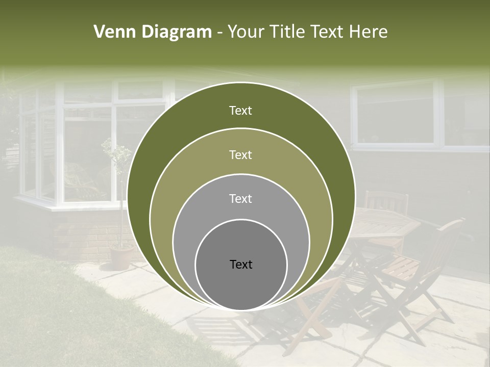 A Patio With A Table And Chairs In Front Of A House PowerPoint Template