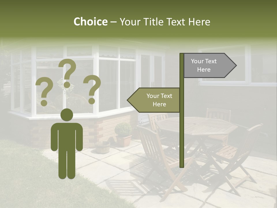 A Patio With A Table And Chairs In Front Of A House PowerPoint Template