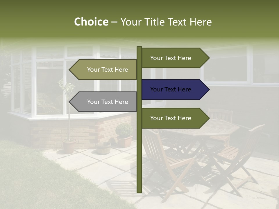 A Patio With A Table And Chairs In Front Of A House PowerPoint Template