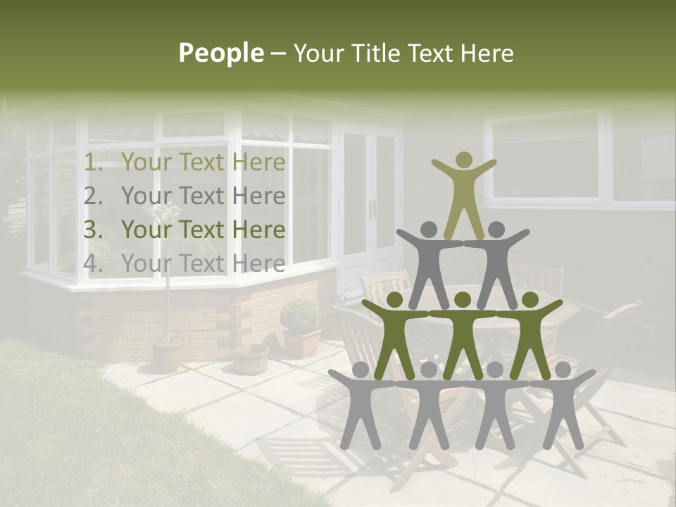 A Patio With A Table And Chairs In Front Of A House PowerPoint Template