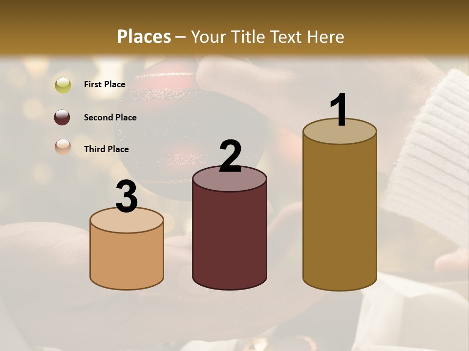 Female Giving Christmas Ball To Male Close Up PowerPoint Template