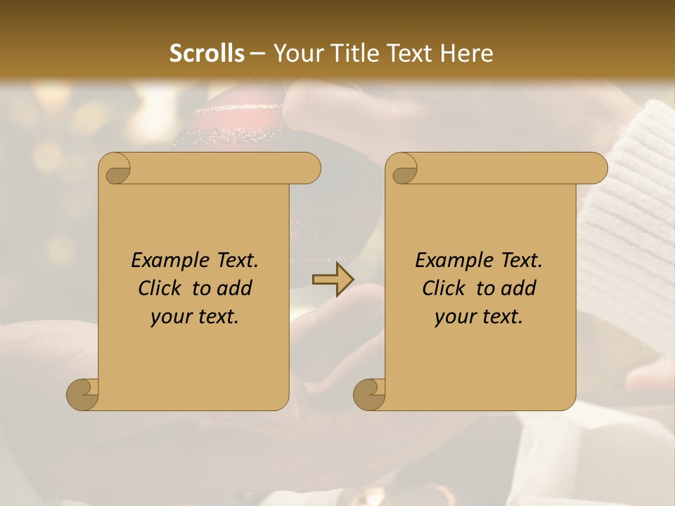 Female Giving Christmas Ball To Male Close Up PowerPoint Template