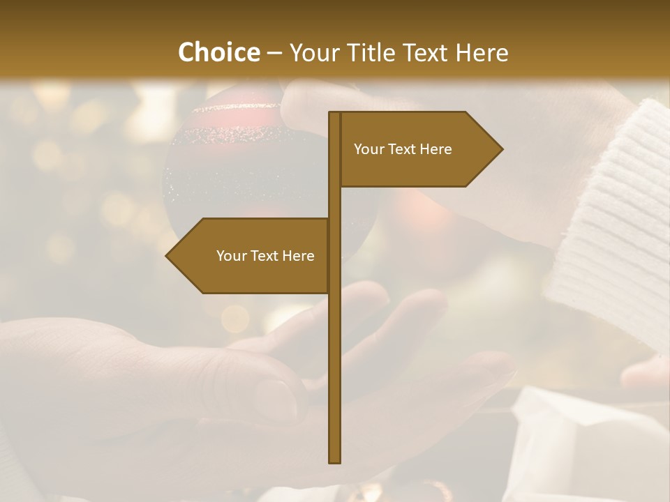 Female Giving Christmas Ball To Male Close Up PowerPoint Template