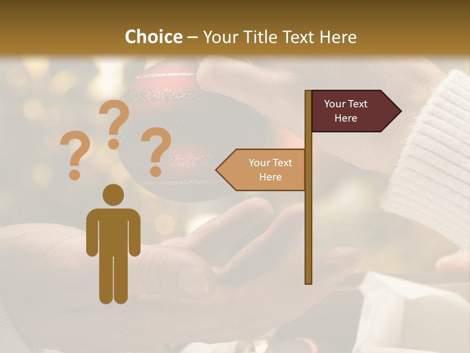 Female Giving Christmas Ball To Male Close Up PowerPoint Template