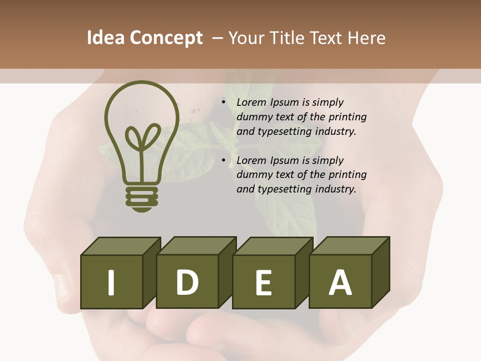 Children's Hands Hold A Young Plant PowerPoint Template