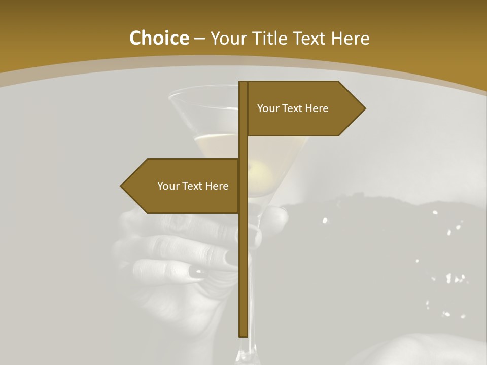 The Image Of A Glass From Martinis In A Female Hand On A Black Background PowerPoint Template