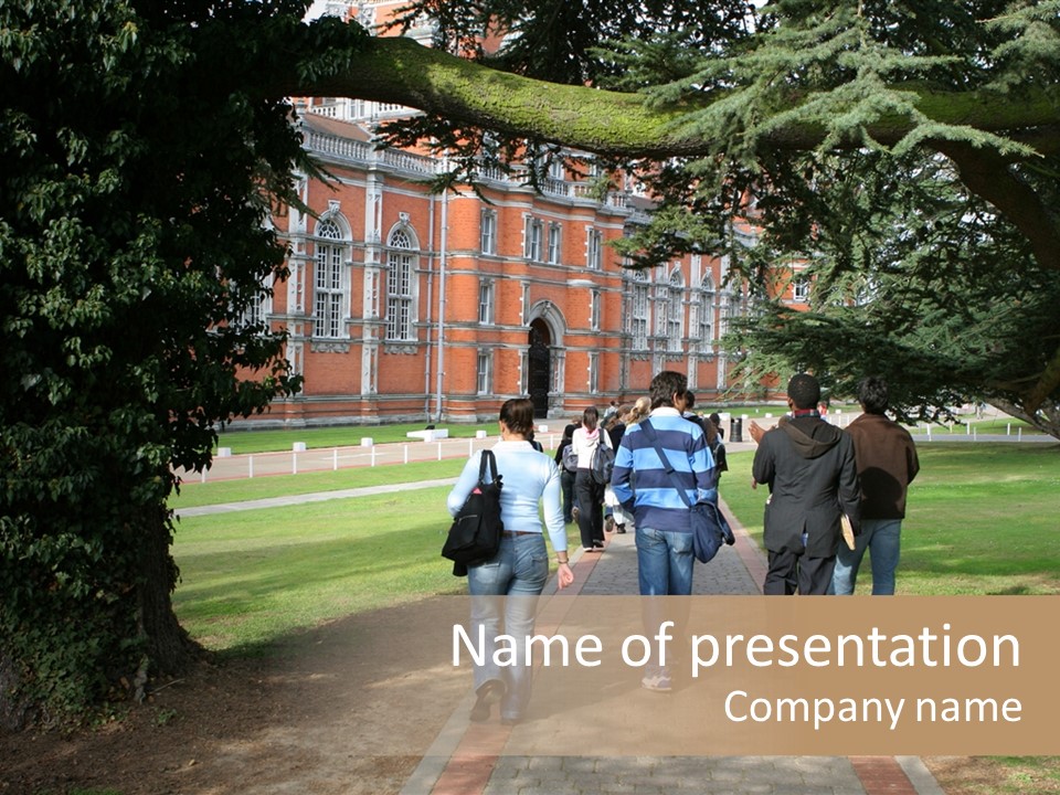 Students Walking To College PowerPoint Template