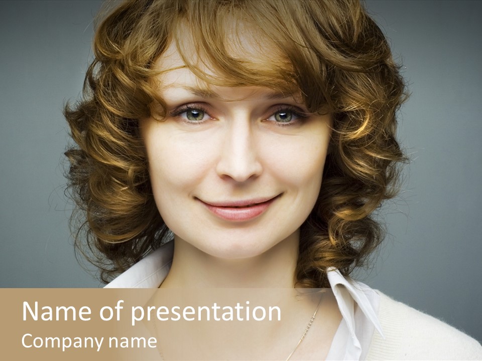 A Woman With Curly Hair Is Smiling For The Camera PowerPoint Template