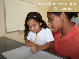 Young Girl And Teacher At Computer PowerPoint Template