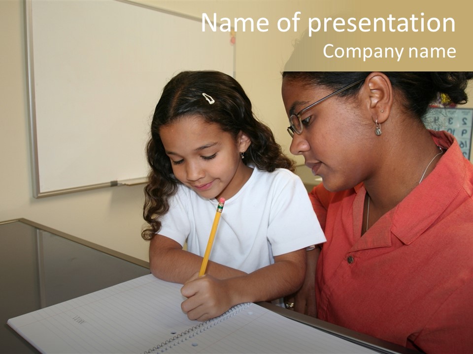 Young Girl And Teacher At Computer PowerPoint Template