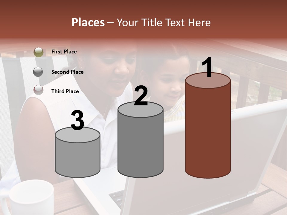 A Mother With Her Children Use The Computer PowerPoint Template