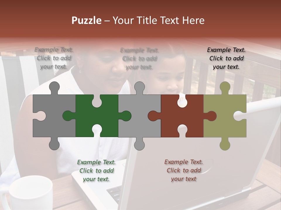 A Mother With Her Children Use The Computer PowerPoint Template