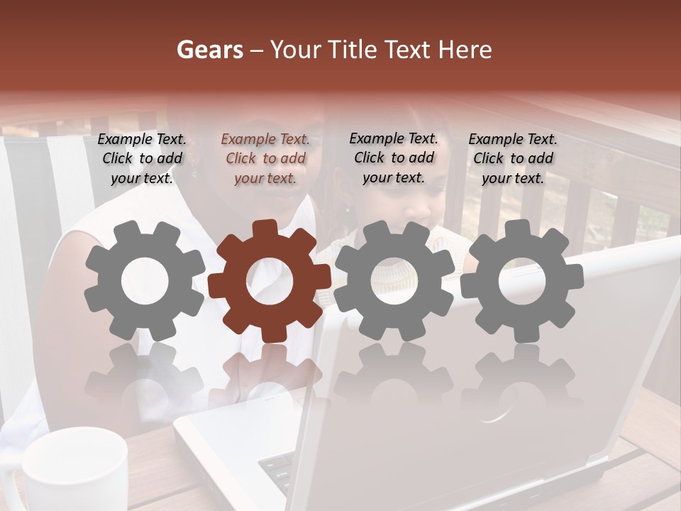 A Mother With Her Children Use The Computer PowerPoint Template