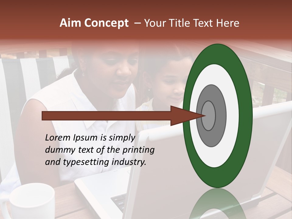 A Mother With Her Children Use The Computer PowerPoint Template