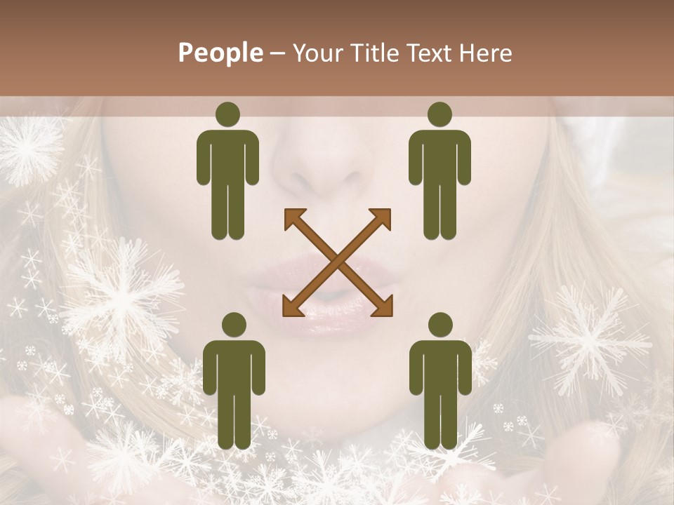 Winter Woman Blowing A Gift Os Snow To The Camera PowerPoint Template