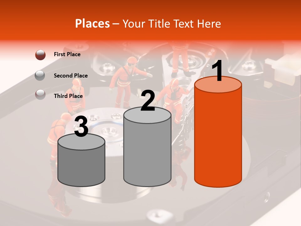 Miniature Technicians Closely Inspecting A Hard Drive For Viruses, Spyware And Trojans. Computer Technician Concept. PowerPoint Template