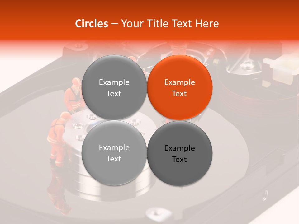 Miniature Technicians Closely Inspecting A Hard Drive For Viruses, Spyware And Trojans. Computer Technician Concept. PowerPoint Template